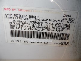 2008 MITSUBISHI LANCER GTS WHITE 2.0 AT 2WD 203982